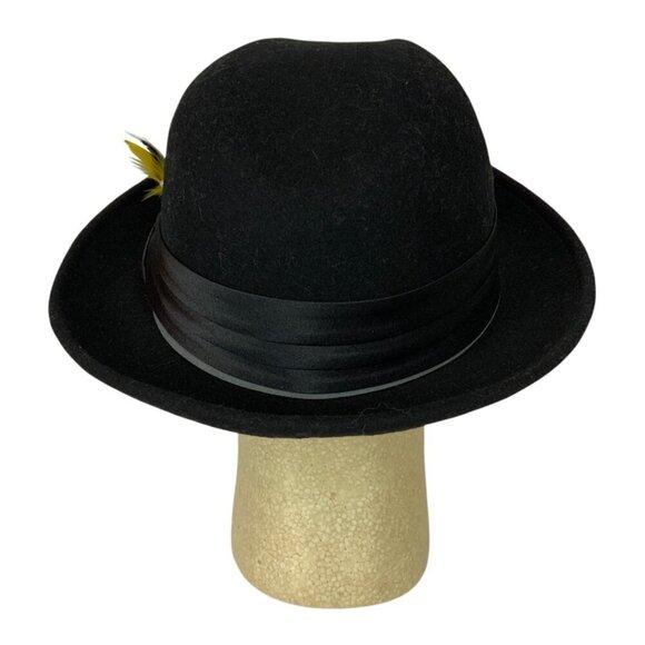 Stacy Adams Mens Black Wool Fedora Hat Satin Band Feather Accent Size XL - Picture 3 of 12